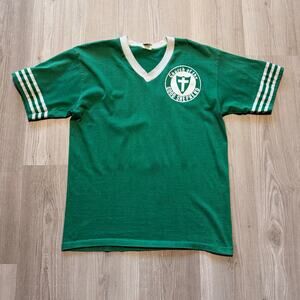 Men's Vintage 80's Church of the Good Shepherd Green V-Neck Jersey Shirt Sz XL